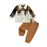 MQTIME  -  Infant Boy Autumn Ensemble Checkered Flannel Shirt with T Sleeves and Stretchy Trousers - 2-Piece Set for Little