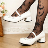 MQTIME  -  Vintage Bow Knot Y2K Mary Jane Pumps Gothic Black Ruffles 4.3CM Heels Shoes Women Round Toe Sweet White Lolita Cosplay Shoes