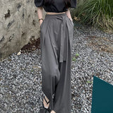 MQTIME  -  Fashion Women Wide Leg Pants Korea Chic High Waist Loose Mopping Suit Pants Elegant Lady Pleated Belt Strap Black Loose Trousers