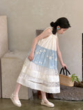 MQTIME  -  Girls Dress Spring and Summer New Childrens Clothing Korean Style Girl Baby Lace Splicing Flower Hanging Neck Halter Dress