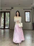 MQTIME  -  Sweet Pink Ball Gown Skirts Women Elegant Elastic Wasit Maxi Long Skirt Spring Summer Luxury Korean Fashion Clothing Ins