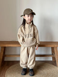  MQTIME  -  Winter New Children Plus Velvet Thick Clothes Set Boys Girls Fleece Letter Sweatshirt + Pants 2pcs Suit Kids Sports Outfits
