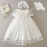 MQTIME  -  White Infant Dress for Baptism Baby Girls Lace Dresses with hat Kids Clothes Christening Birthday Outfits 3-24 Month