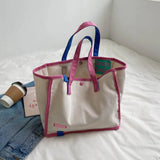 MQTIME  -  Casual Large Capaci Canvas oulder Bag Handbag Artistic Tote Bag Trendy New Ins Big Bag Soft Foldable Magnetic Bule