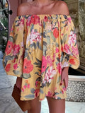 MQTIME  -  Sexy One Shoulder Backless Dress Vintage Floral Print Mini Dress For Women Elegant Loose Long Sleeved Beach Vacation Dress