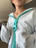 MQTIME  -  Women American Retro Hooded Color Block Big Zipper Sweatshirt Autumn Thin High Street Casual Versatile Sports Cardigan