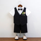 MQTIME  -  Children Boy Summer Cool Green Suit Kids Boys Vest Shirt Shorts Bowtie Ceremony Costume Formal Boys Breathable Slim Wedding Suit