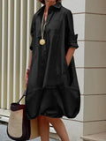 MQTIME  -  Female Fashion Black White Color Lapel Shirts Dress New Spring Summer Long Sleeves Loose Casual Daily Midi Dresses