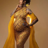 MQTIME  -  Embellished Maternity dress for pregnancy photoshoot  Sexy sparkling Rhinestone  Ladies evening sleeveless Dresses