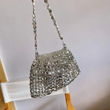 MQTIME  -   Vintage Handmade Ladies Handbag Weave Beaded Fashion Silver Color Shining Sequin Shoulder Bag Clutches Womens Party Handbag
