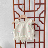 MQTIME  -  Summer Baby Girl Outfits 2024 Tulip Full Printed Kid Girl Vest+cool Pant Suits Cool Muslin Rainbow Slip Top Solid Flare Pant Set