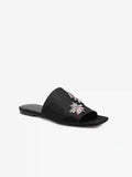 MQTIME  -  Summer Metallic Silver Embroidered Decorated Slippers New Square Toe Versatile Low-heeled Women's Shoes
