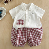  MQTIME  -  Boys' Suit Spring and Summer New Children's Wear Korean Boy Baby Cute Cartoon Plingham Cloth Shirt Shorts Two-piece Set