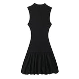  MQTIME  -  Women Elegant Solid Mini Dress Turtleneck Backless Sleeveless Slim Dresses Summer Woman Party Pink Ball Gown Dress