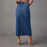 MQTIME  -  Slim Fit Midi Denim Skirts High Waist Sexy Split Denim Bottoms Women's Autumn Cotton Plain Skirts Retro Style Skirt