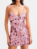 MQTIME  -  Sequins Glitter Evening Party Mini Dress Women Sleeveless Backless Slim Zipper Sexy Shining Dresses A-line Solid Sexy Lady Robe