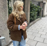 MQTIME  -  Autumn Winter Woomen Suede Jacket With Lapel Woman Casual Single Breasted Pocket Long Sleeve Short Coat Street Overcoat