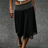 MQTIME  -  Elegant Low Waist Mid-length Skirt, Personalized Street Style Design, Hot Diamond Loose Drape Skirt