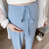 Mqtime Plus Size Maternity Pant Summer Maternity Ice Silk Pant Summer Maternity Wear Wide-leg Pant Thin Outer Wear Loose Pleated Pant