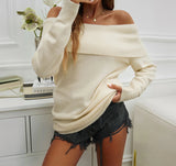MQTIME  -  Autumn/winter Top  Women's Casual Temperament  Solid Color Pullover  One Shoulder Sweater