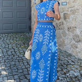 MQTIME  -  Spring Summer New Fashion Printed Women Skirt Set Simple Round Neck Female Sleeveless Two Piece Set Dress