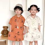MQTIME  -  Summer New Children Short Sleeve Clothes Set Boys Girls Lapel T Shirts + Shorts 2pcs Suit Kids Cotton Yarn Casual Outfits