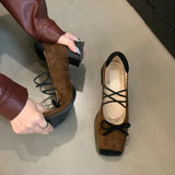 MQTIME  -  New Mary Jane Shoes Thick Heel Women Suede Square Toe Shallow Ballet Shoes Designer Female 2024 Autumn Eelgant Dress Pumps