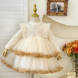  MQTIME  -  Girls Tulle Dress New Children Layers Mesh Gown Kids Autumn Spring Long Sleeve Dresses Princess Birthday Party Clothing 2-10Y