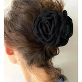 Mqtime Exaggerate Solid Color Cloth Big Rose Flower Hair Clip Personality Exquisite Romantic Hair Claws for Women Headwear