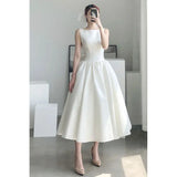 MQTIME  -  Luxury Women's Formal Dress Summer New White Elegant Satin Wedding Gown Sexy Backless Bow Slim Celebrity Midi Party Vestido 991P