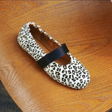 MQTIME  -  Flannel Leopard Print Ballet Flats Shoes Women Slip-on Round Toe Elegant Autumn Winter Mary Janes Leather Band Designer Loafers