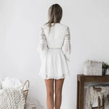 MQTIME  -  White Long Sleeve Ruffle Dress Sexy Vintage Boho Aesthetic Casual Vacation Beach Dresses Splice Chiffon Slim Mini Dress