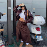 MQTIME  -  Casual Pu Leather Jackets Women Loose Zipper Lapel Long Sleeves Coats Female Autumn Winter Solid Cool Streetwears Lady