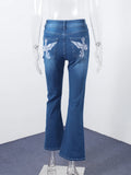  MQTIME  -  Y2k Retro Gothic High Waited Jeans Hot Embroidery Pattern Blue Jeans Woman Hip Micro Horn Baggy Jeans Street Clothing
