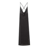  MQTIME  -  Polka Dot V-Neck Long Dress for Women Backless Lace-Up Sexy Deep V Neck Gown Summer Fashion Club Wear Ladies' Elegant Gown