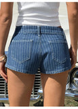 MQTIME  -  Summer Women's Striped Denim Shorts Streetwear Fashion Spicy Girls Low Waist Hot Pants New Korean Style Versatile Casual Shorts