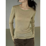 MQTIME  -  Autumn  Basic Long Sleeve Tops For Women Khaki Black Green T-shirt Slim Fit  Casual Tee Shirt For Women