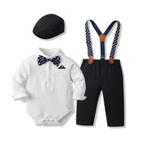 MQTIME  -   Autumn Winter Baby Boys Gentleman Clothing Sets Long Sleeve Bowtie Rompers Shirts+Suspenders Pants+Hat 3PCS Suits