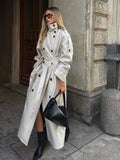 MQTIME  -  Autumn New Beige Lapel Long Trench Coats With Belt Fashion Double Breasted Loose Women Windbreaker Winter Female Overcoat