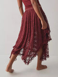 MQTIME  -  Women Lace Ruffle Courtship Half Slip Elastic Waist Asymmetrical Hemline Midi Skirts Semi Sheer Layered Maxi Skirts