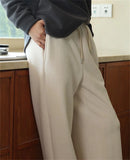 MQTIME  -  Fashion Straight Pants Double-Faced Fleece High Waisted Solid Wide Leg Trousers Winter Casual Street Commuting Women's Clothes