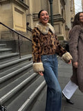 MQTIME  -  Female autumn Winter Vintage Leopard Printed Fur Coat Long Sleeves Lapel Loose Warm Retro Jacket Causal Street Coats 2025