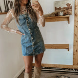 MQTIME  -  American Style Denim Dress Straps Summer Button Down Sleeveless Sheath Denim Dresses Vintage Slim Fit Jean Vestidos