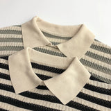 MQTIME  -  Summer New Children Short Sleeve Casual Polo Shirts Baby Boy Girl Hollow Out Knitwear Toddler Kids Striped Knitted Lapel Tops