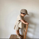  MQTIME  -  Summer Korean Style Baby Boys Striped Outfits Short Sleeve T-shirts Shorts 2pcs Toddlers Kids Casual Loose Sets