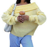 MQTIME  -  Spring and Autumn Foreign Fashion Fashionable Straight Neck Solid Color Off-the-shoulder Clavicle Sweater Women's 2025 New Style