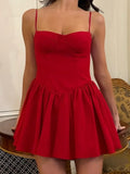 MQTIME  -  Fashion Red High Waist Pleated Mini Vestido Women Sleeveless Off Shoulder Low-cut Ruffle Chest Wrapped Slim Dress New Party Wear