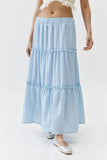 MQTIME  -  Low Waist Plain Skirts Low Waist Layered Maxi Skirts Ruffled Candy Color Sweet A-line Skirt Macaron Color Soft Skirt