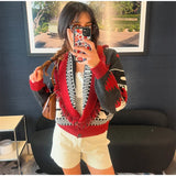  MQTIME  -  Fashion Geometric Printed Knitted Jackets For Women 2026 Autumn Long Sleeve Sweater Coats Single Breasted Lady Street Chic Tops