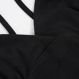  MQTIME  -  Women Black Midi Dress Spaghetti Strap Bodycon Backless Cut Out Sleeveless Elegant Party Evening Dress Slim Fit Sexy High Waist